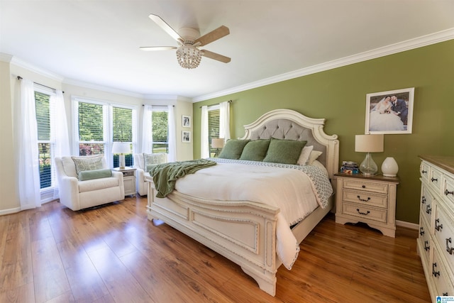 95 River Oaks Ln, Cropwell, AL 35054 - bedroom with ornamental molding, hardwood / wood-style floors, a ceiling fan, and baseboards