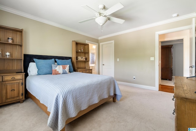 1048 Eagle Hollow Dr, Birmingham, AL 35242 - bedroom featuring ornamental molding, light colored carpet, baseboards, and ceiling fan