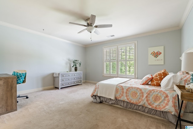 1048 Eagle Hollow Dr, Birmingham, AL 35242 - bedroom with crown molding, carpet floors, baseboards, and a ceiling fan