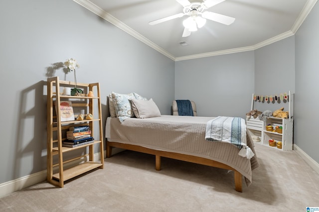 1048 Eagle Hollow Dr, Birmingham, AL 35242 - carpeted bedroom with crown molding, baseboards, and a ceiling fan