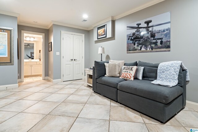 1048 Eagle Hollow Dr, Birmingham, AL 35242 - living area featuring ornamental molding, light tile patterned floors, baseboards, and recessed lighting