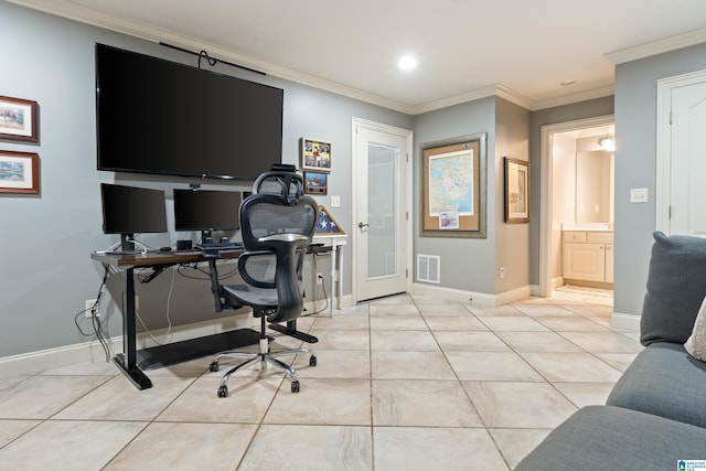 1048 Eagle Hollow Dr, Birmingham, AL 35242 - office space featuring crown molding, light tile patterned flooring, baseboards, and recessed lighting
