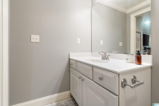 1048 Eagle Hollow Dr, Birmingham, AL 35242 - bathroom featuring ornamental molding, baseboards, and vanity