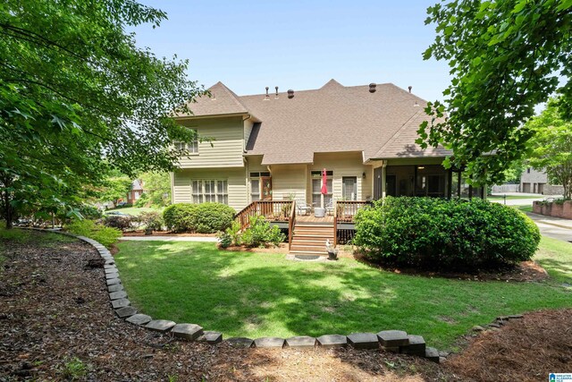 1048 Eagle Hollow Dr, Birmingham, AL 35242 - back of property featuring a yard, a deck, and roof with shingles