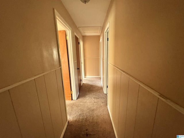 2270 Smithfield Ln N, Birmingham, AL 35207 - hall featuring light carpet, a decorative wall, and a wainscoted wall