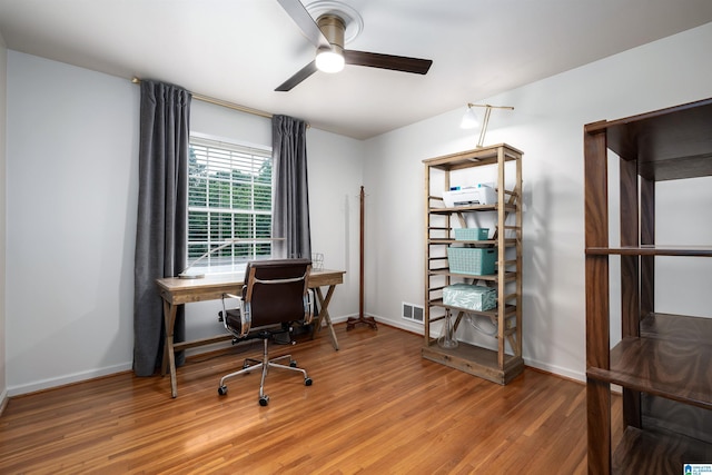 400 Art Hanes Blvd, Birmingham, AL 35213 - office area featuring a ceiling fan, wood finished floors, and baseboards