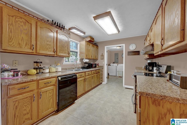 85 County Road 738, Cullman, AL 35055 - kitchen with black dishwasher, washing machine and clothes dryer, range hood, and light countertops