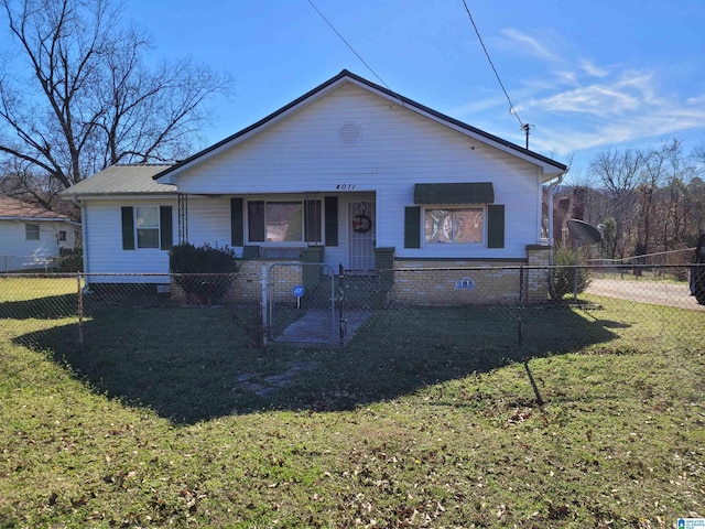 bungalow-style home featuring a gate, a porch, and crawl space