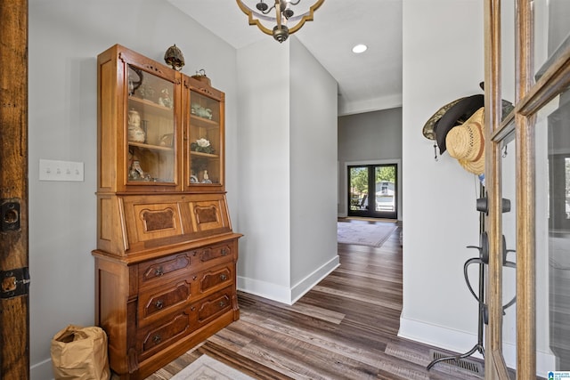 185 Meadowbrook Dr, Piedmont, AL 36272 - foyer entrance featuring dark wood-style flooring, baseboards, and recessed lighting