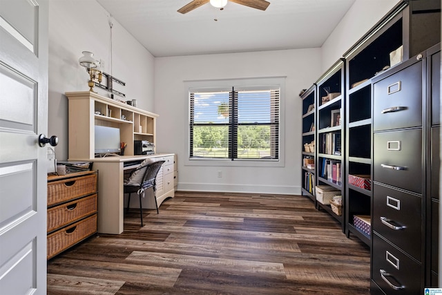 185 Meadowbrook Dr, Piedmont, AL 36272 - office featuring a ceiling fan, dark wood finished floors, and baseboards