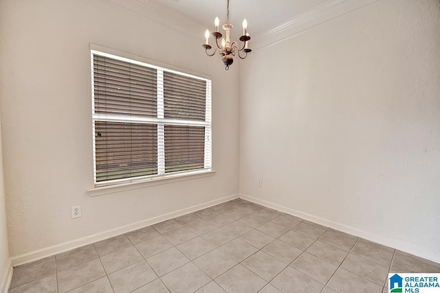 653 Talon Trce, Birmingham, AL 35242 - unfurnished room with a chandelier, light tile patterned floors, ornamental molding, and baseboards
