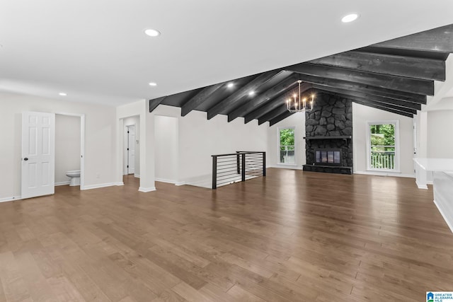 1608 Kestwick Dr, Hoover, AL 35226 - unfurnished living room featuring wood finished floors, recessed lighting, baseboards, and a fireplace