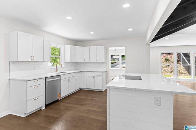 1608 Kestwick Dr, Hoover, AL 35226 - kitchen with dishwasher, a sink, decorative backsplash, a center island, and recessed lighting