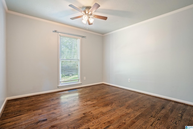 295 Walden Ct, Montevallo, AL 35115 - unfurnished room featuring a ceiling fan, dark wood-style floors, ornamental molding, and baseboards