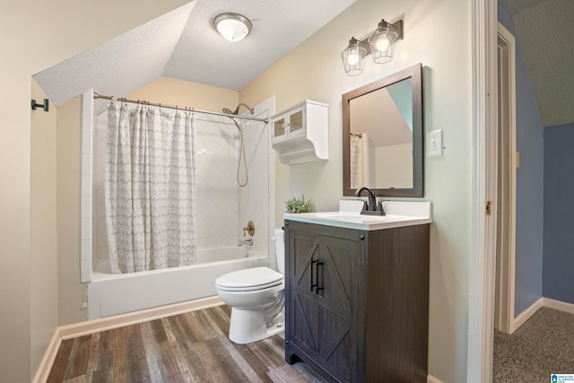 295 Walden Ct, Montevallo, AL 35115 - bathroom with shower / bathtub combination with curtain, toilet, vanity, wood finished floors, and baseboards