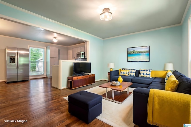 295 Walden Ct, Montevallo, AL 35115 - living room featuring dark wood-style floors, crown molding, and baseboards