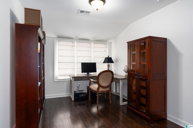 3701 James Hill Ter, Hoover, AL 35226 - office with dark wood-style floors, vaulted ceiling, and baseboards