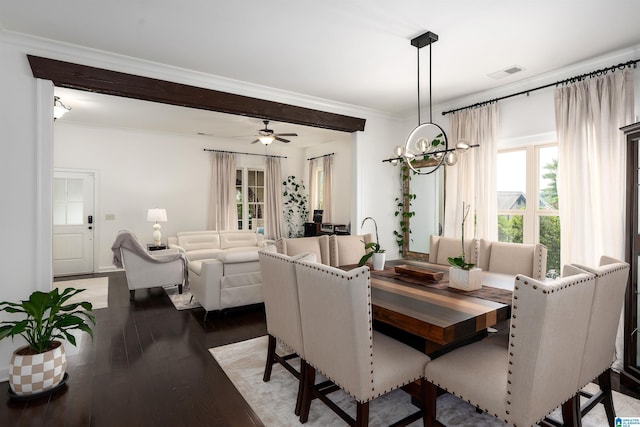 3701 James Hill Ter, Hoover, AL 35226 - dining area with ornamental molding, light wood-type flooring, and a ceiling fan
