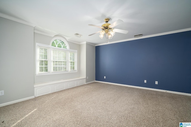 295 Ridge View Way, Springville, AL 35146 - carpeted empty room with ornamental molding, a ceiling fan, and baseboards