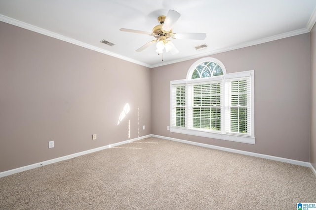 295 Ridge View Way, Springville, AL 35146 - carpeted spare room with baseboards, ceiling fan, and ornamental molding