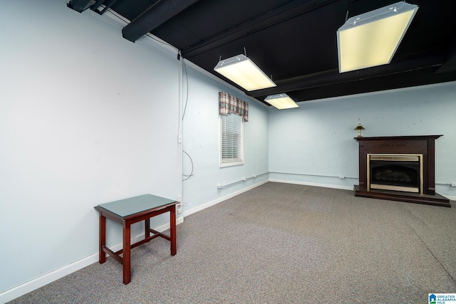 295 Ridge View Way, Springville, AL 35146 - finished below grade area with carpet flooring, a fireplace with raised hearth, and baseboards