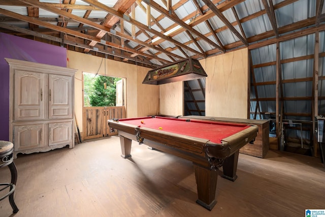 295 Ridge View Way, Springville, AL 35146 - recreation room with billiards, vaulted ceiling, and light wood finished floors