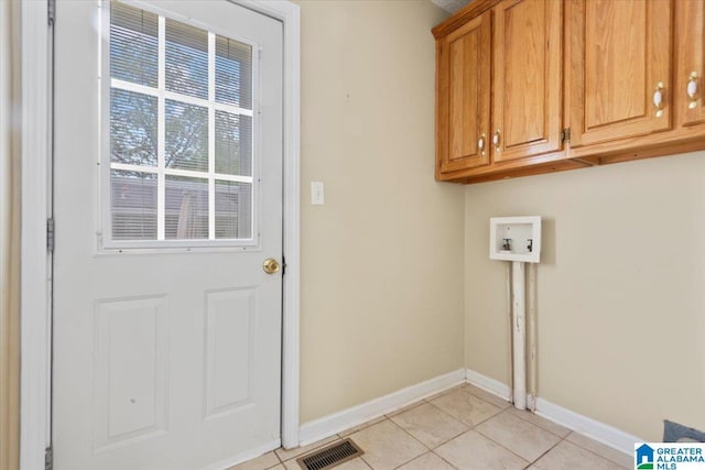 114NW Morgan Ave, Cullman, AL 35055 - laundry room featuring washer hookup, cabinet space, light tile patterned floors, and baseboards