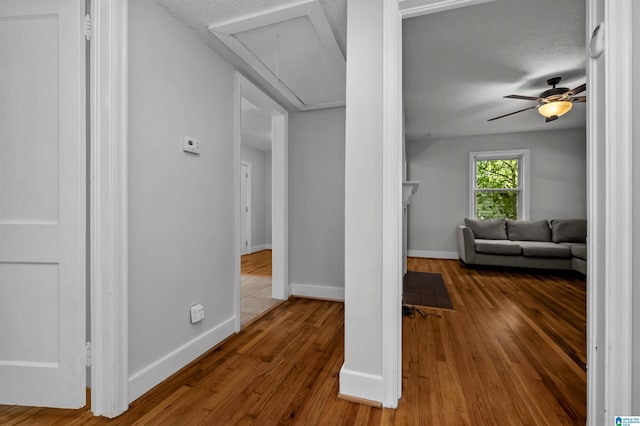 4763 7th Ct S, Birmingham, AL 35222 - corridor with attic access, wood-type flooring, and baseboards
