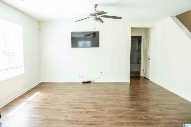 222 Sarah Way, Kimberly, AL 35091 - unfurnished living room featuring a ceiling fan, wood finished floors, and baseboards