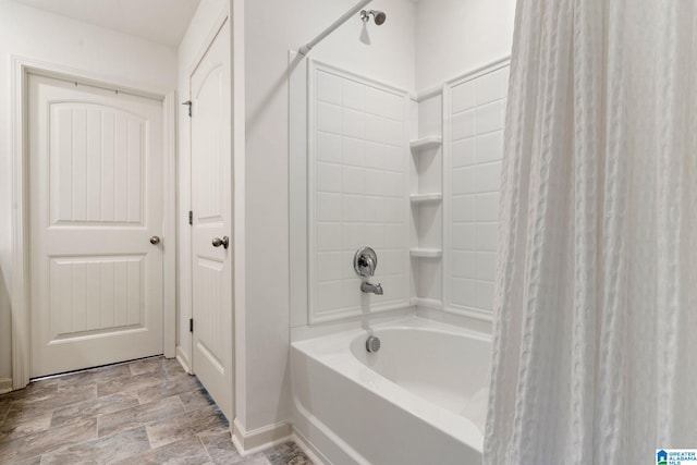 464 Crossbridge Rd, Chelsea, AL 35043 - full bathroom featuring shower / tub combo, baseboards, and stone finish flooring