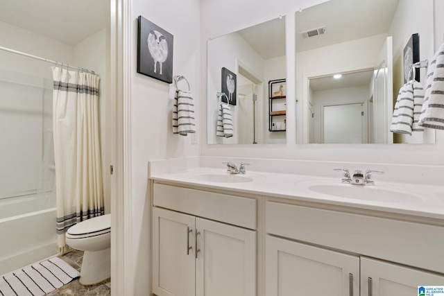 464 Crossbridge Rd, Chelsea, AL 35043 - full bathroom featuring double vanity, toilet, and shower / bath combo with shower curtain