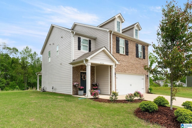 464 Crossbridge Rd, Chelsea, AL 35043 - view of front of house with an attached garage, a front lawn, driveway, and brick siding