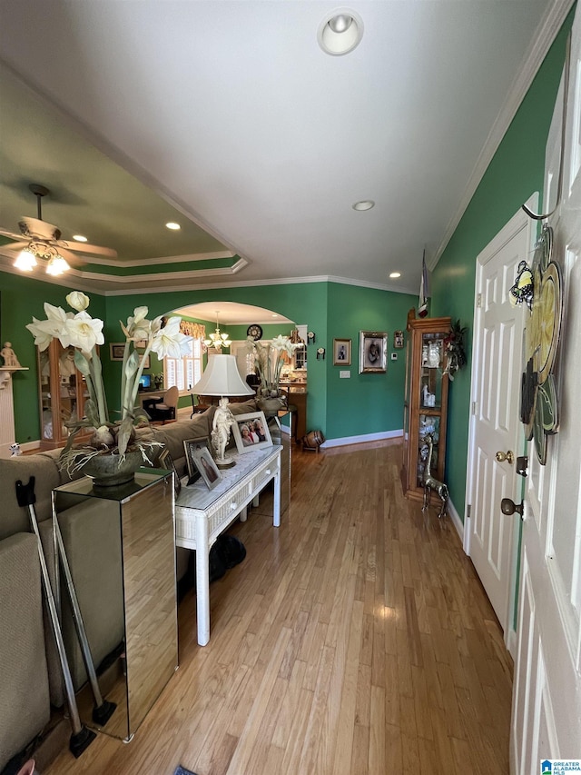 50 Ashton Ln, Sylacauga, AL 35150 - foyer entrance with crown molding, a ceiling fan, wood finished floors, recessed lighting, and baseboards