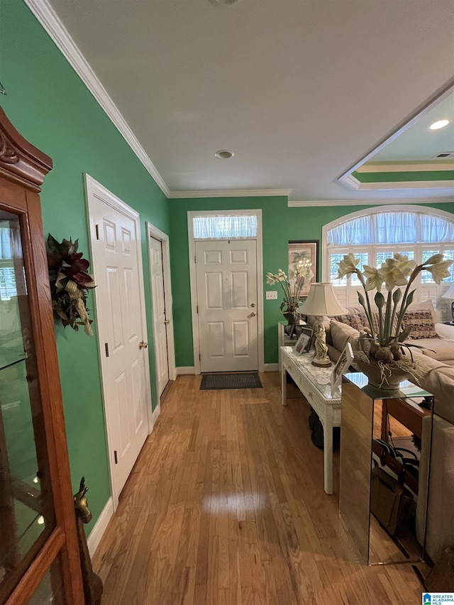 50 Ashton Ln, Sylacauga, AL 35150 - entrance foyer featuring baseboards, wood finished floors, crown molding, and recessed lighting
