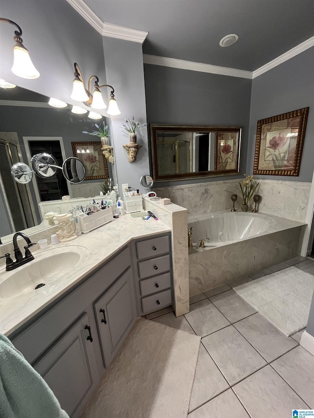 50 Ashton Ln, Sylacauga, AL 35150 - full bathroom featuring crown molding, a tub with jets, vanity, and tile patterned flooring