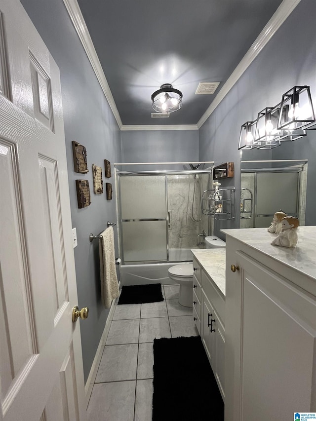 50 Ashton Ln, Sylacauga, AL 35150 - bathroom featuring toilet, vanity, shower / bath combination with glass door, crown molding, and tile patterned floors