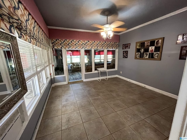 50 Ashton Ln, Sylacauga, AL 35150 - empty room featuring crown molding, ceiling fan, tile patterned flooring, and baseboards