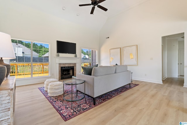 773 Old Cahaba Dr, Helena, AL 35080 - living room with ceiling fan, healthy amount of natural light, wood finished floors, attic access, and high vaulted ceiling