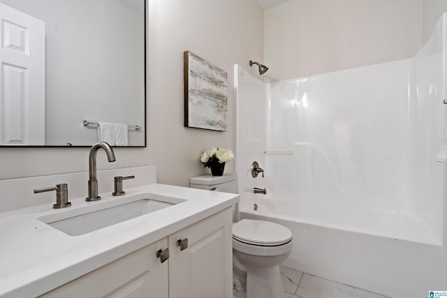 773 Old Cahaba Dr, Helena, AL 35080 - bathroom featuring toilet, vanity, tub / shower combination, and marble look tiles