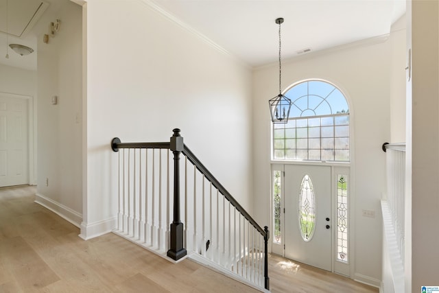 773 Old Cahaba Dr, Helena, AL 35080 - entryway with light wood-style flooring, crown molding, baseboards, and a towering ceiling