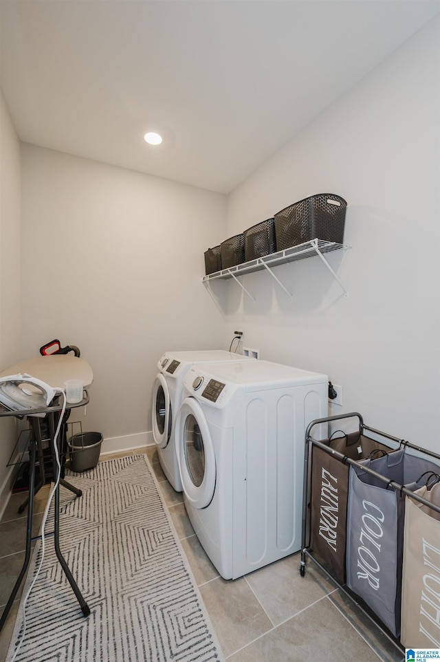 4651 Silas Ave, Hoover, AL 35244 - washroom with separate washer and dryer, light tile patterned floors, baseboards, and recessed lighting