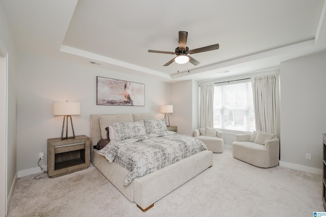 4651 Silas Ave, Hoover, AL 35244 - carpeted bedroom with a raised ceiling, baseboards, and a ceiling fan