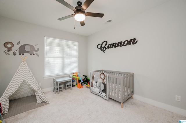 4651 Silas Ave, Hoover, AL 35244 - bedroom featuring carpet, a nursery area, a ceiling fan, and baseboards