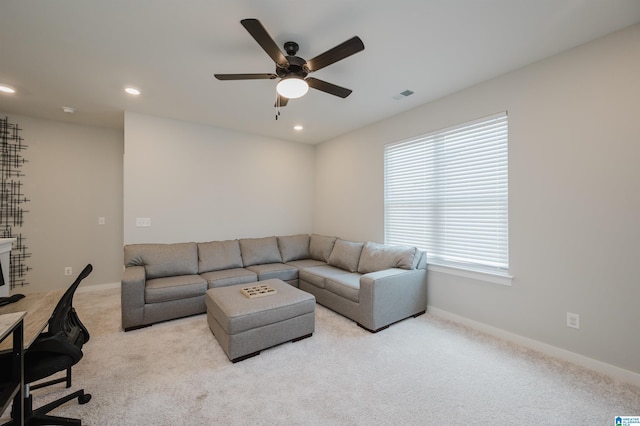 4651 Silas Ave, Hoover, AL 35244 - living area featuring carpet, a ceiling fan, recessed lighting, baseboards, and a desk
