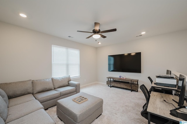 4651 Silas Ave, Hoover, AL 35244 - living area with ceiling fan, light carpet, recessed lighting, and baseboards