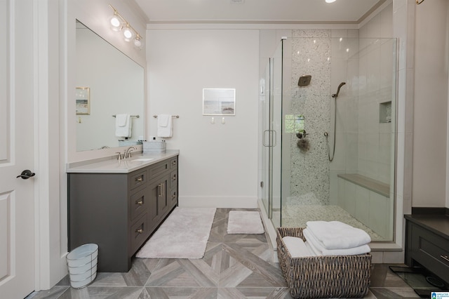 112 Perry Pl, Birmingham, AL 35242 - bathroom featuring vanity, a stall shower, and baseboards