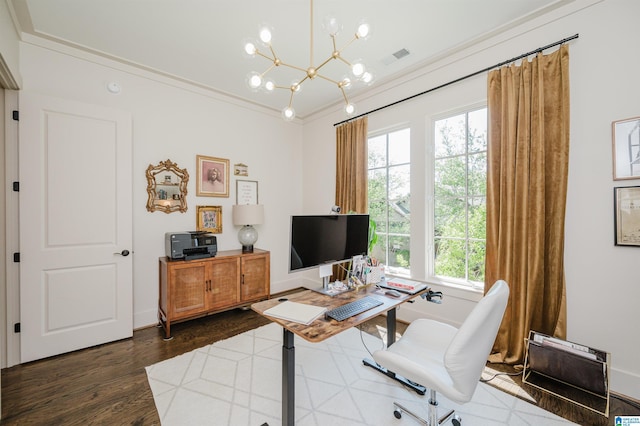 112 Perry Pl, Birmingham, AL 35242 - office space featuring a chandelier, wood finished floors, and ornamental molding