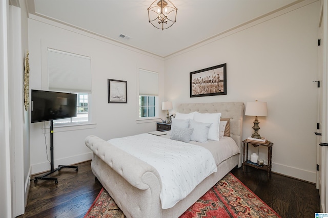 112 Perry Pl, Birmingham, AL 35242 - bedroom featuring baseboards, dark wood finished floors, and crown molding
