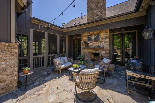 112 Perry Pl, Birmingham, AL 35242 - view of patio featuring french doors and an outdoor living space with a fireplace