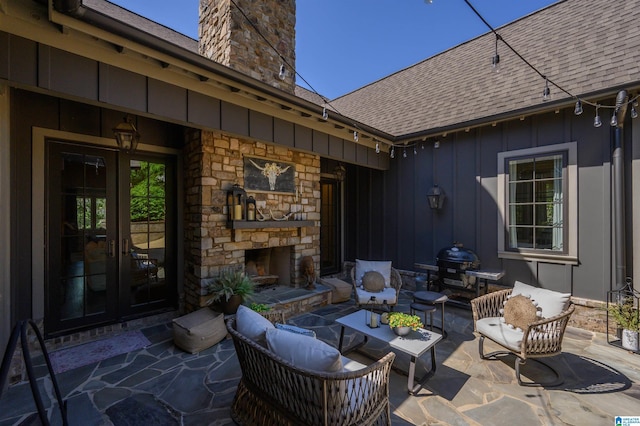 112 Perry Pl, Birmingham, AL 35242 - view of patio with french doors, an outdoor living space with a fireplace, and area for grilling
